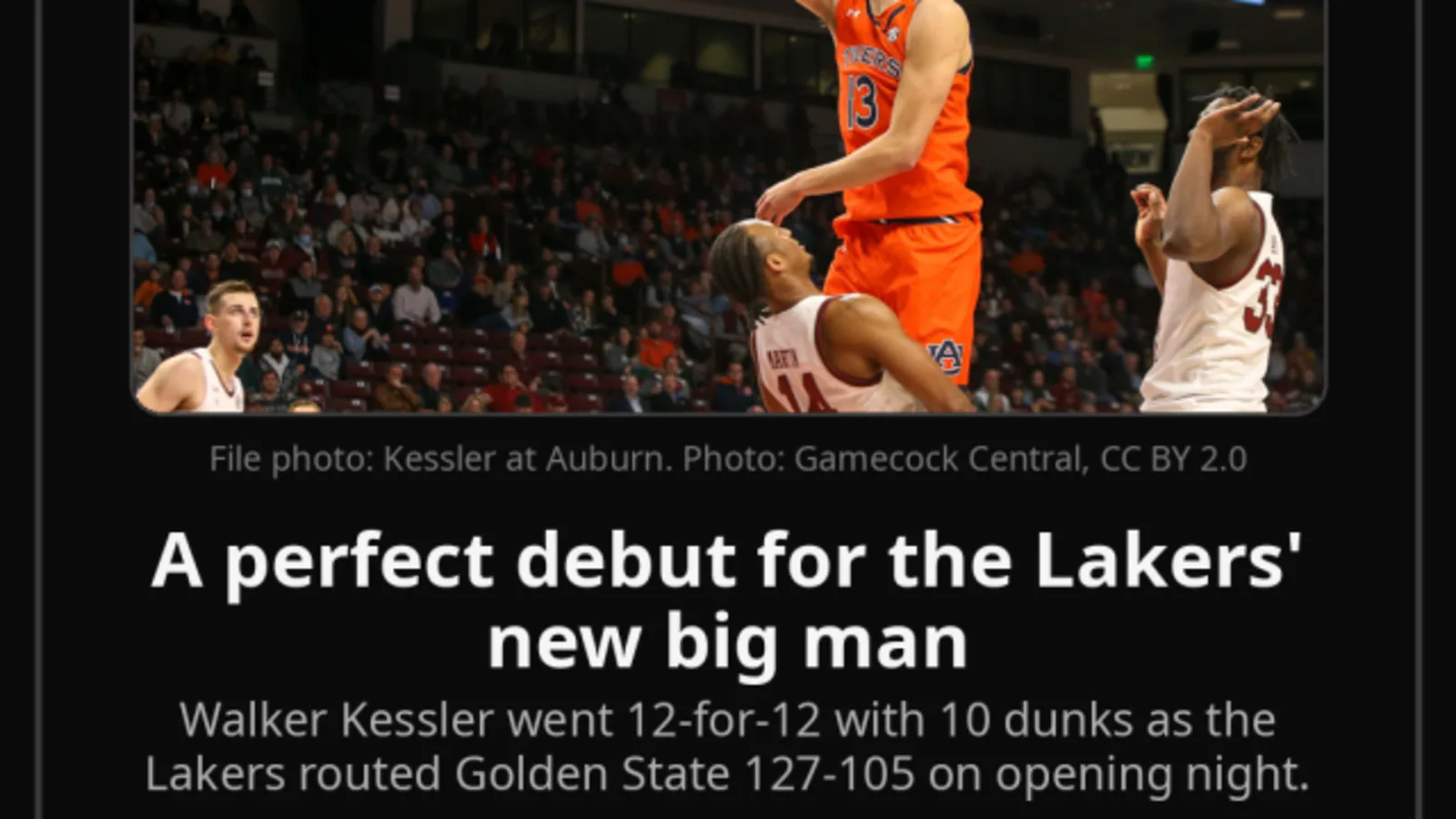 Kessler's Perfect Debut: 12-for-12 and 10 Dunks