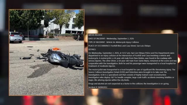 Paso Robles Motorcyclist Critically Injured in High-Impact Crash Near Cal Poly Campus